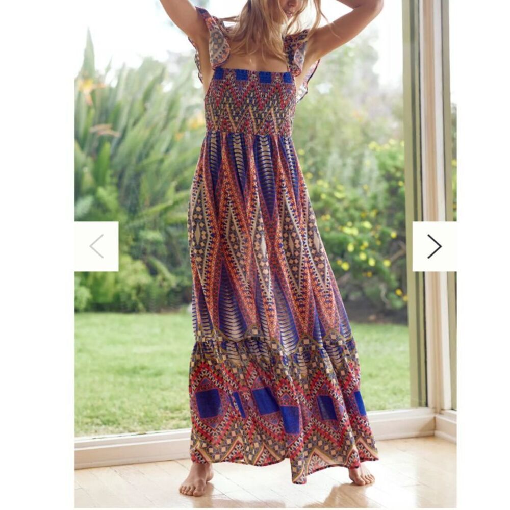 Anthropologie Flutter Sleeve Smocked top Maxi Dress with Pockets (XXS)